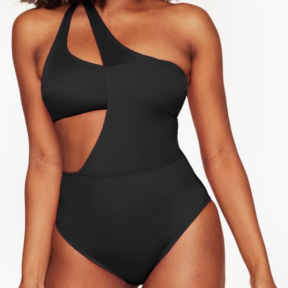 NWT Adore Me Black One-Shoulder Cutout Swimsuit